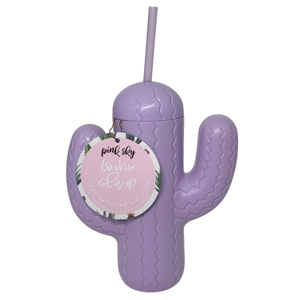 Pink Sky "Lookin Sharp" 21oz Purple Cactus Cup with Straw